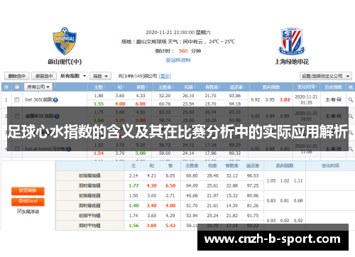 足球心水指数的含义及其在比赛分析中的实际应用解析 足球心水指数的含义及其在比赛分析中的实际应用解析